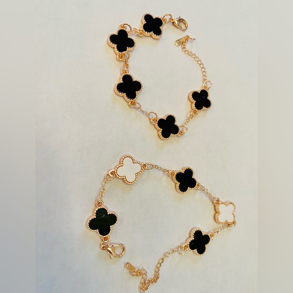 Rose gold plated silver four leaf clover bracelets. Set of 2 - Picture 1 of 6